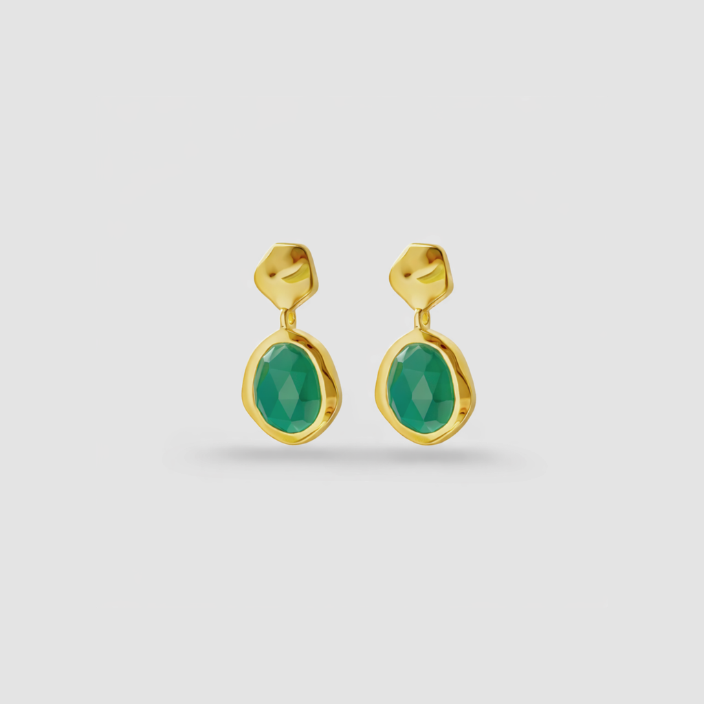 Odyssey Gemstone Small Drop Earrings : ER-ODD17-YG-GRN