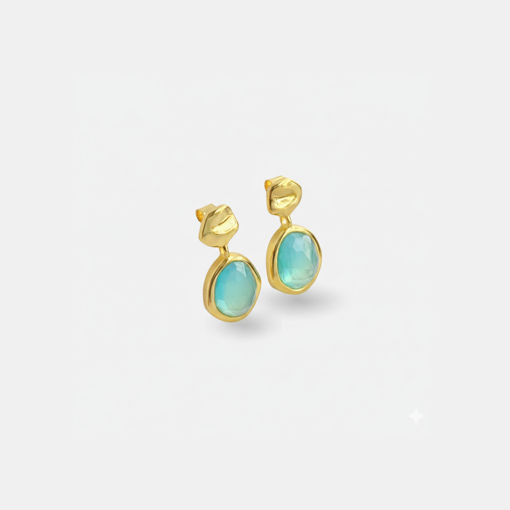 Odyssey Gemstone Small Drop Earrings : ER-ODD17-YG-AQB
