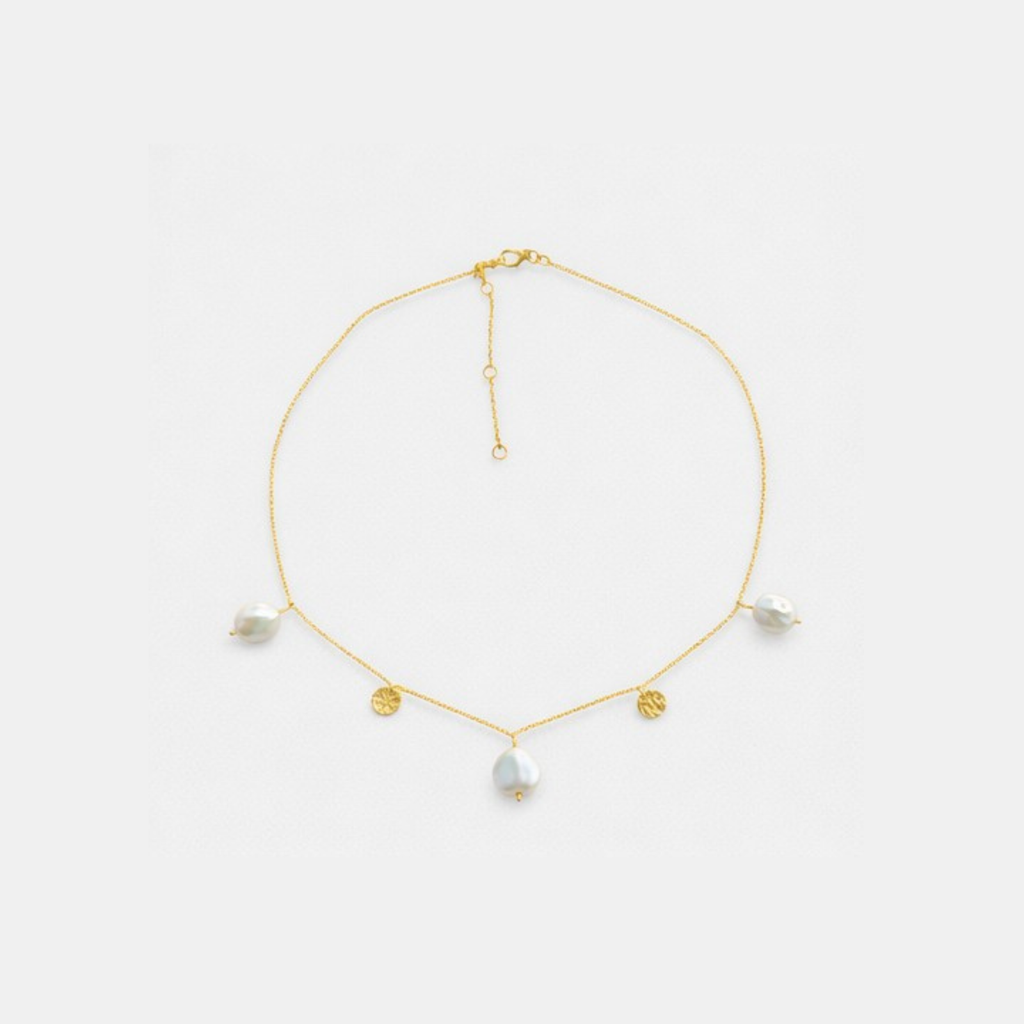 Baroque Pearl Station Chain Necklace : NK-BP14-YG-WHT