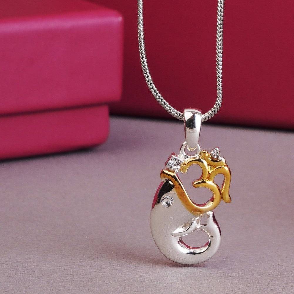 Estele Rhodium Plated Om Pendant With Austrian Crystals For Women : 837PENDANT