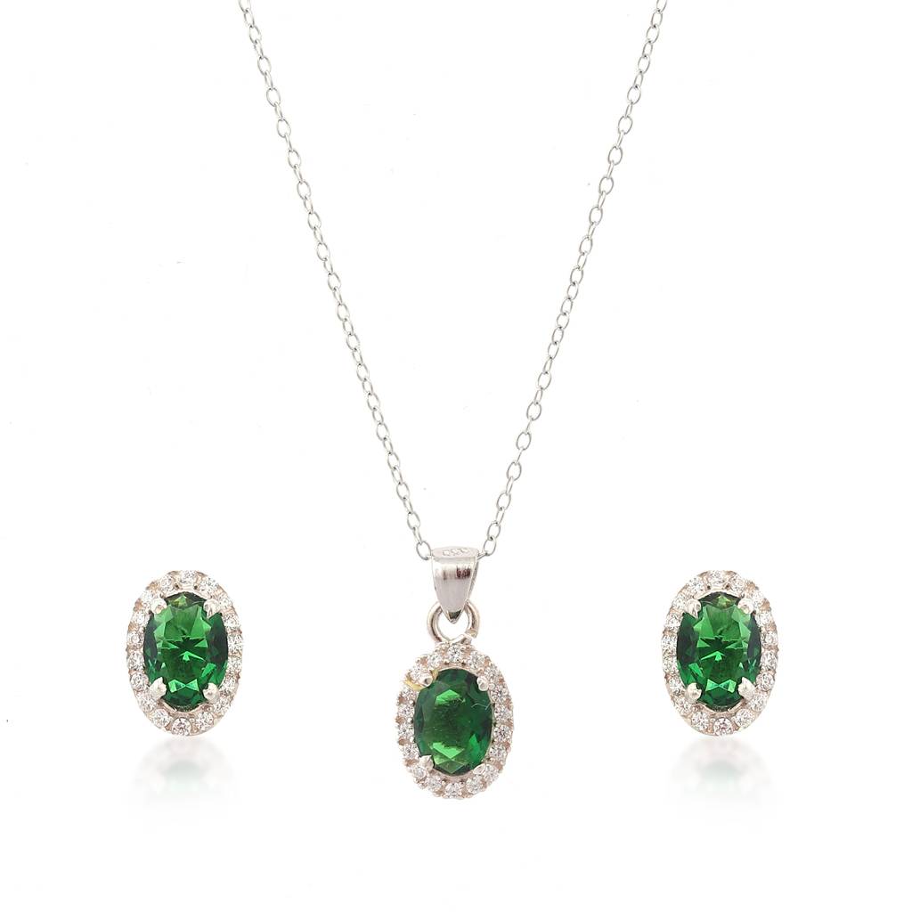 Iski Uski 925 Sterling Silver Jessa Emerald Pendant Set