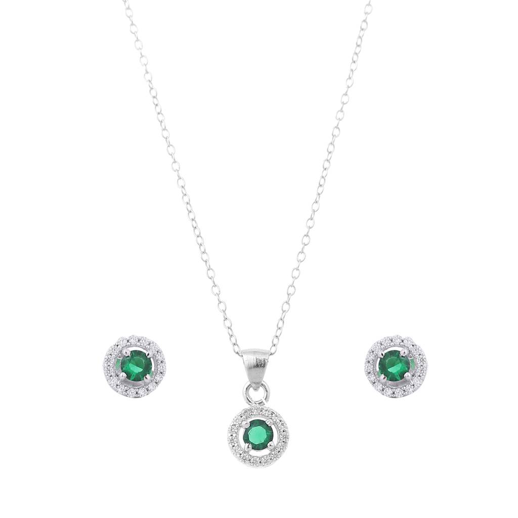 Iski Uski 925 Sterling Silver Evara Emerald Pendant Set