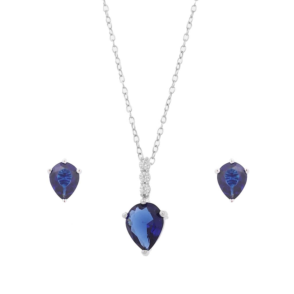 Iski Uski 925 Sterling Silver Eva Sapphire Pendant Set