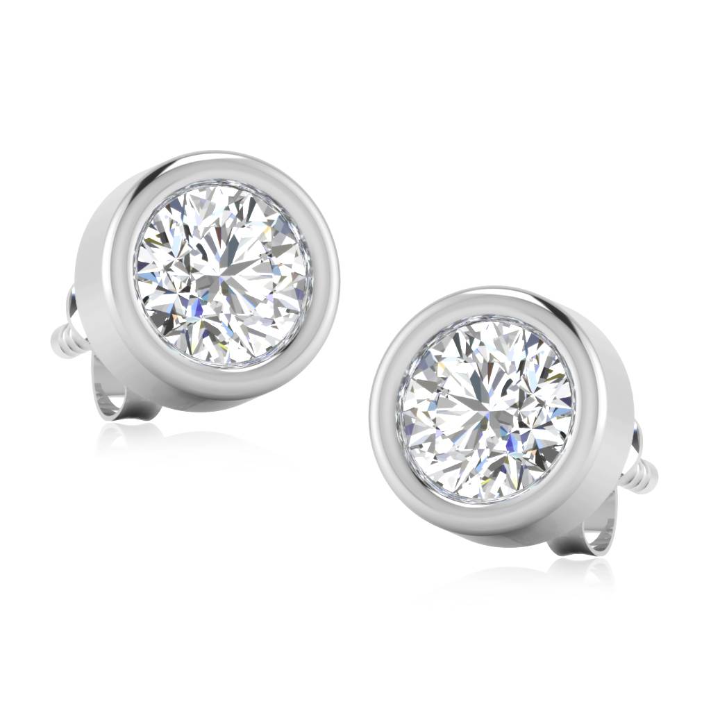 Iski Uski 925 Sterling Silver Bezel Solitaire Stud Earrings