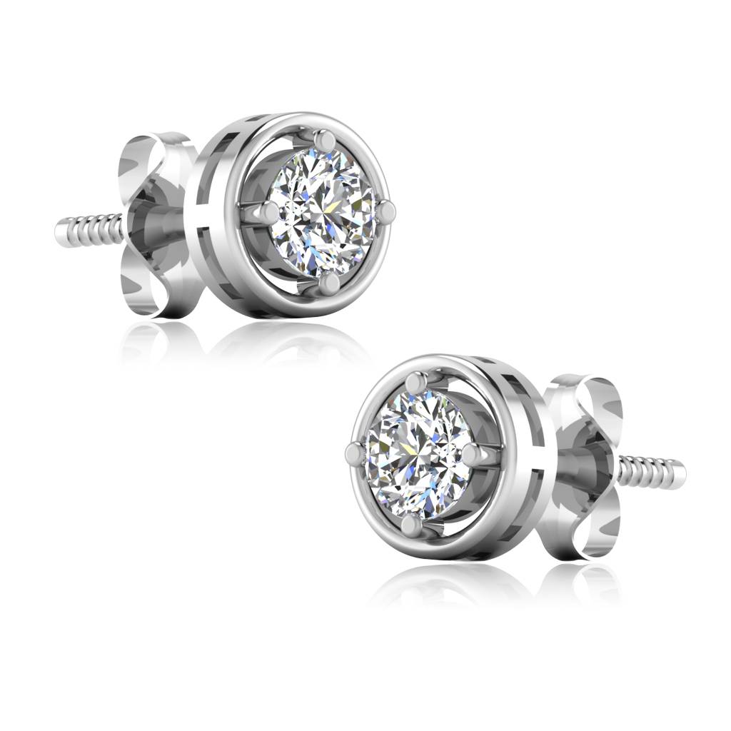 Iski Uski 925 Sterling Silver Solitaire Halo Round Stud Earrings