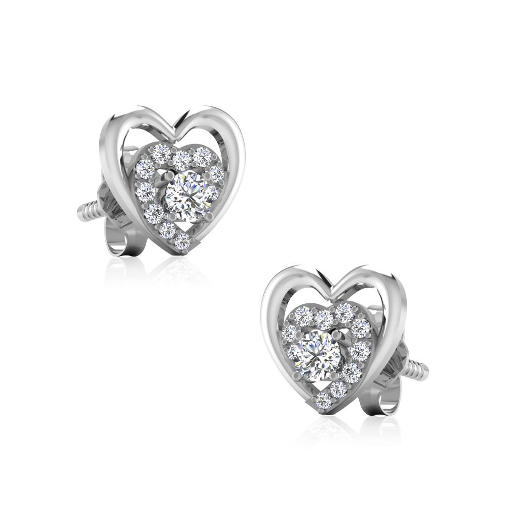 Iski Uski 925 Sterling Silver Heart Solitaire Stud Earrings