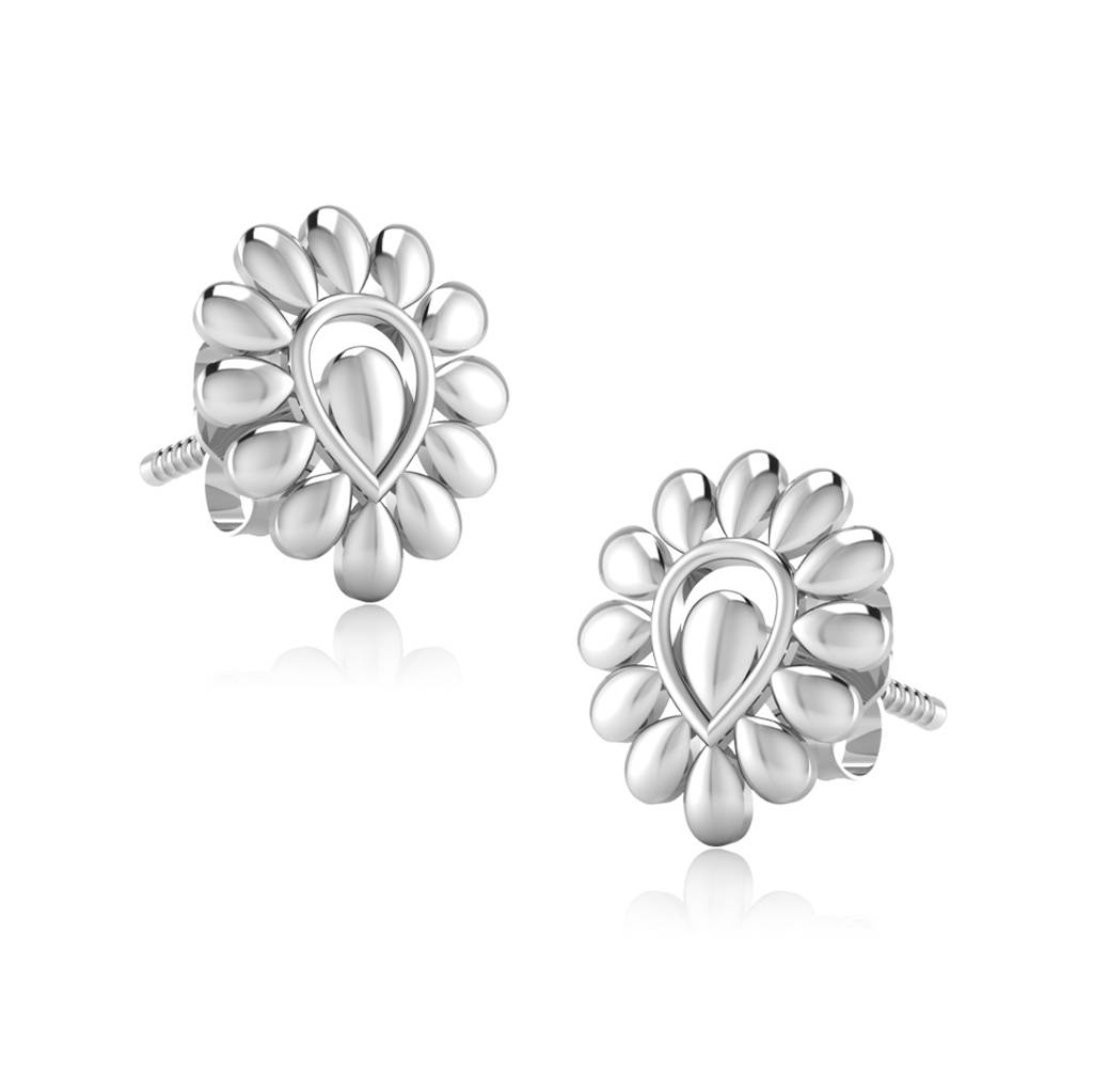 Iski Uski 925 Sterling Silver Floral Plain Silver Stud Earrings