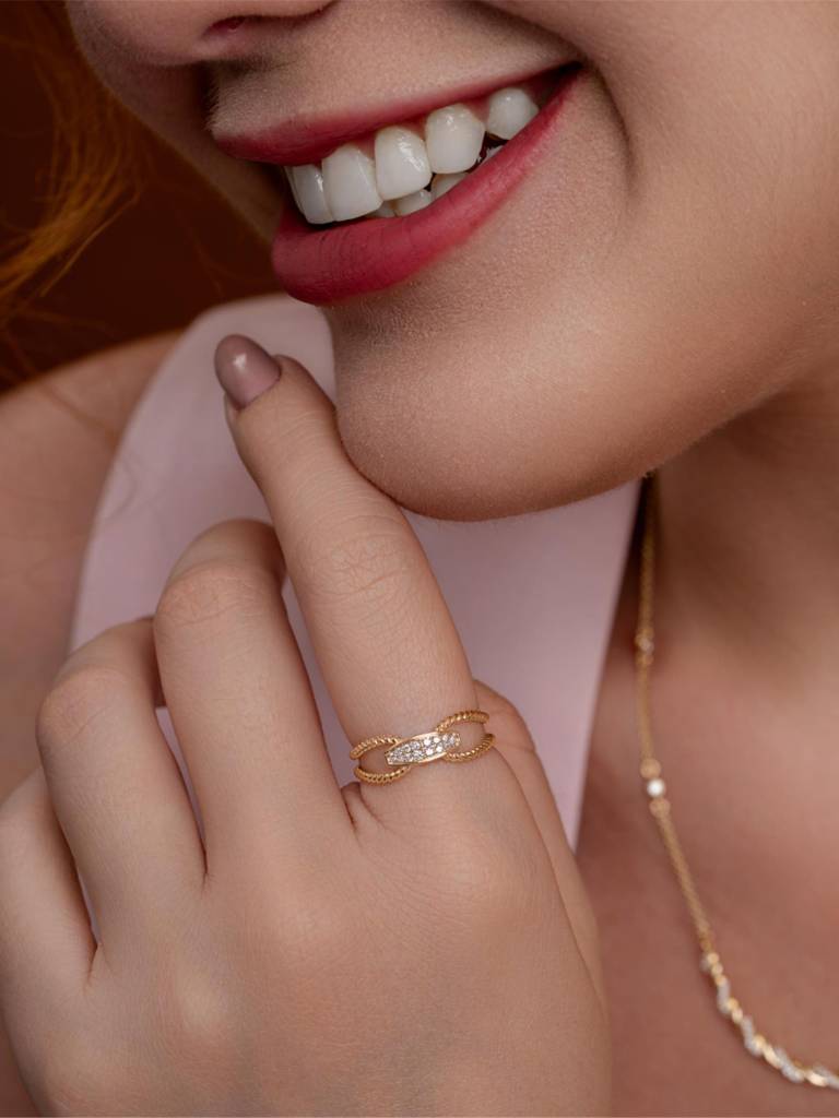 Corded Beauty Band Ring 925 Sterling Silver 18Kt Gold Vermeil Jewellery For Women : QA106001Y14