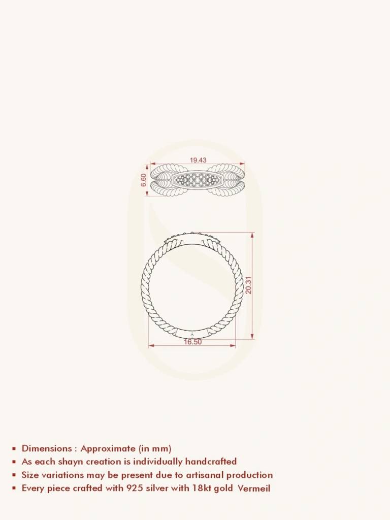 Corded Beauty Band Ring 925 Sterling Silver 18Kt Gold Vermeil Jewellery For Women : QA106001Y16