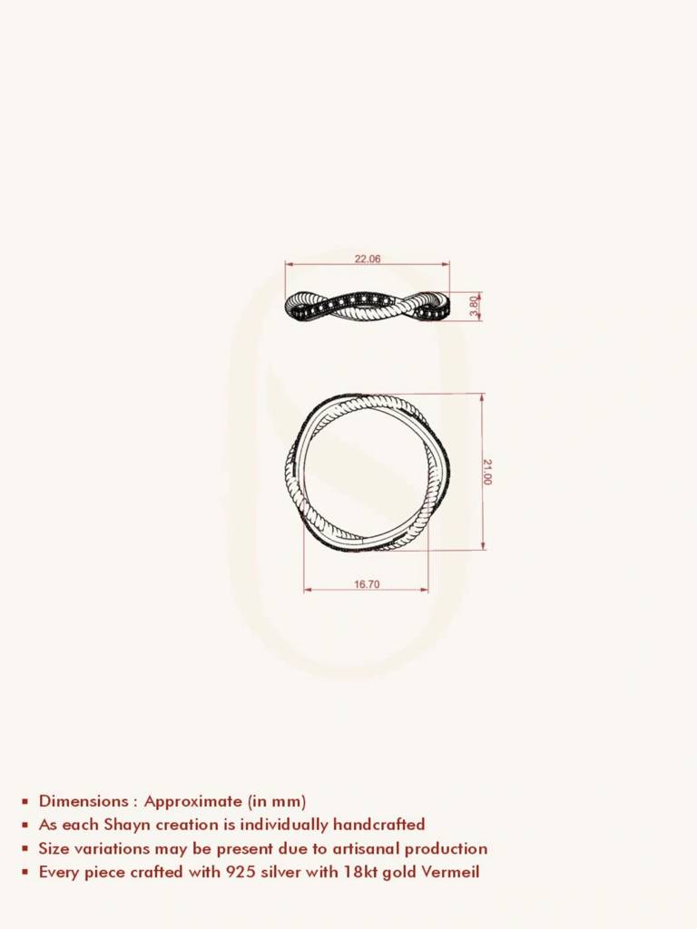 Twisted Spark Band Ring 925 Sterling Silver 18Kt Gold Vermeil Jewellery For Women : QA106005Y15