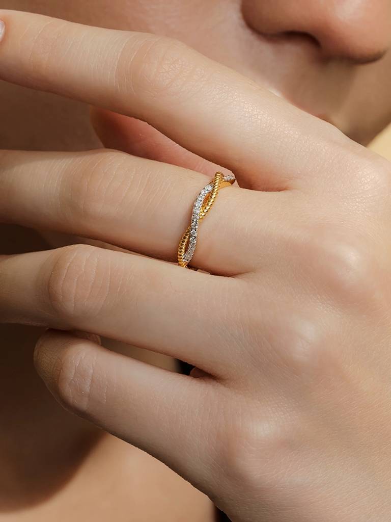 Twisted Spark Band Ring 925 Sterling Silver 18Kt Gold Vermeil Jewellery For Women : QA106005Y16