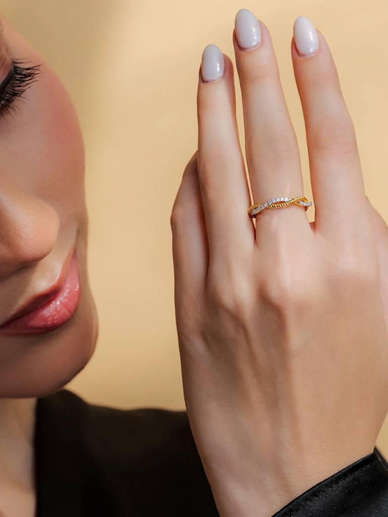 Twisted Spark Band Ring 925 Sterling Silver 18Kt Gold Vermeil Jewellery For Women : QA106005Y16