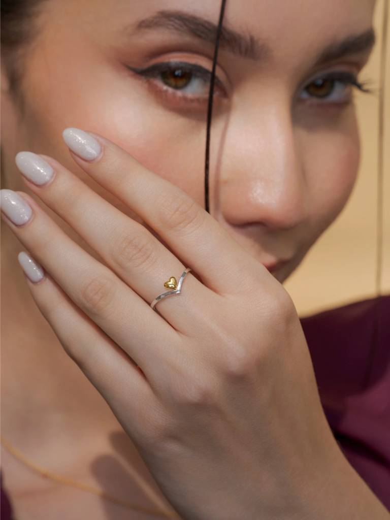 Heart Promise Band Ring 925 Sterling Silver 18Kt Gold Vermeil Jewellery For Women : QA108002Y12