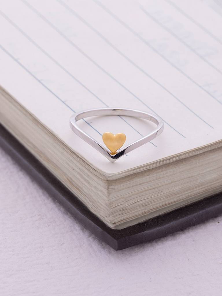 Heart Promise Band Ring 925 Sterling Silver 18Kt Gold Vermeil Jewellery For Women : QA108002Y16