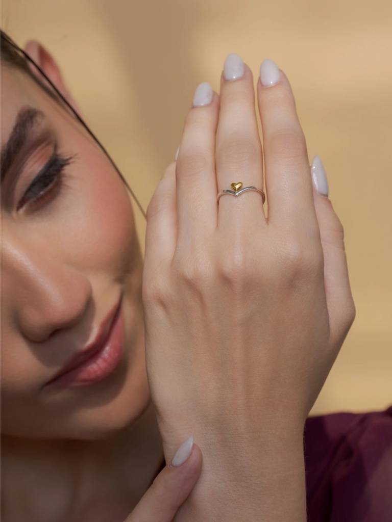 Heart Promise Band Ring 925 Sterling Silver 18Kt Gold Vermeil Jewellery For Women : QA108002Y16
