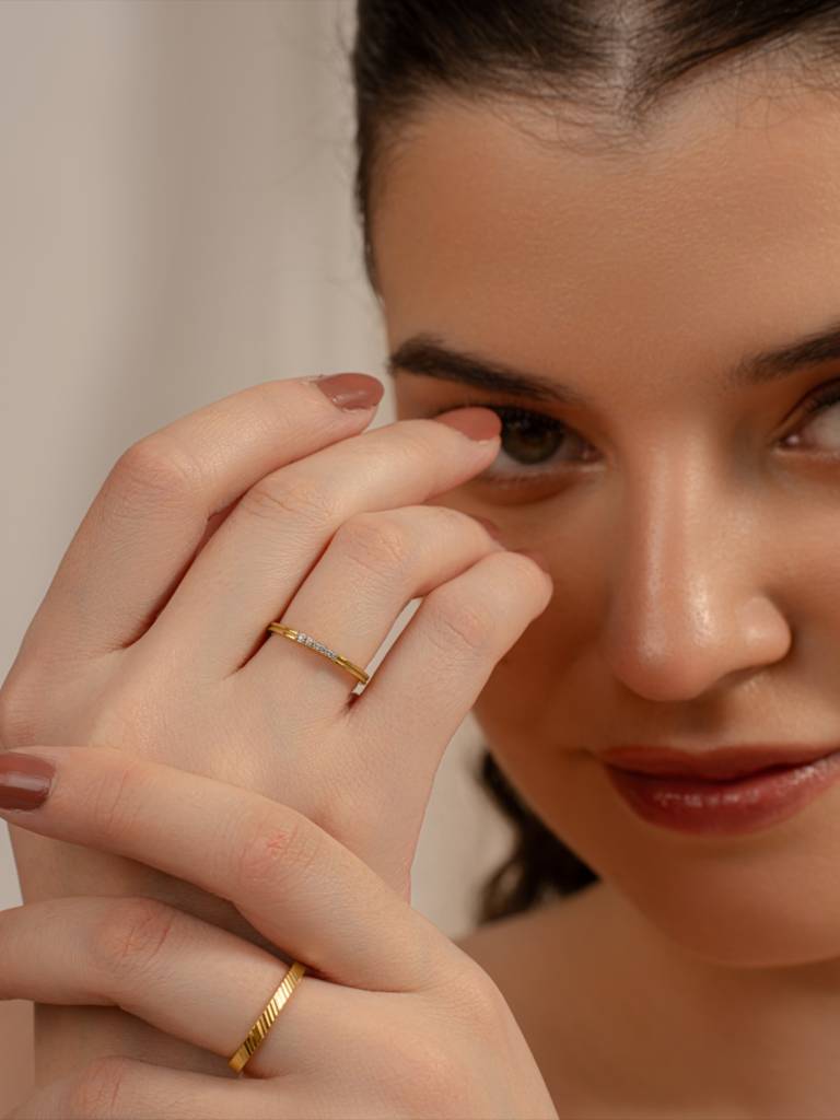 Double Layer Band Ring 925 Sterling Silver 18Kt Gold Vermeil Jewellery For Women : QA109002Y13