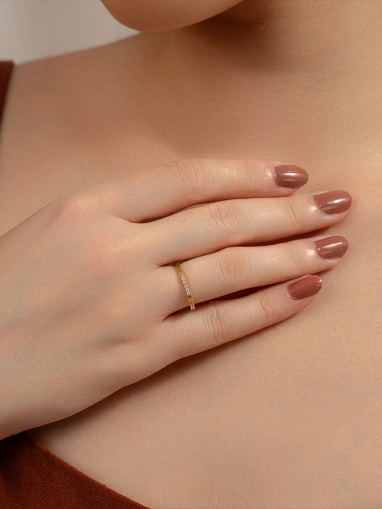 Double Layer Band Ring 925 Sterling Silver 18Kt Gold Vermeil Jewellery For Women : QA109002Y16