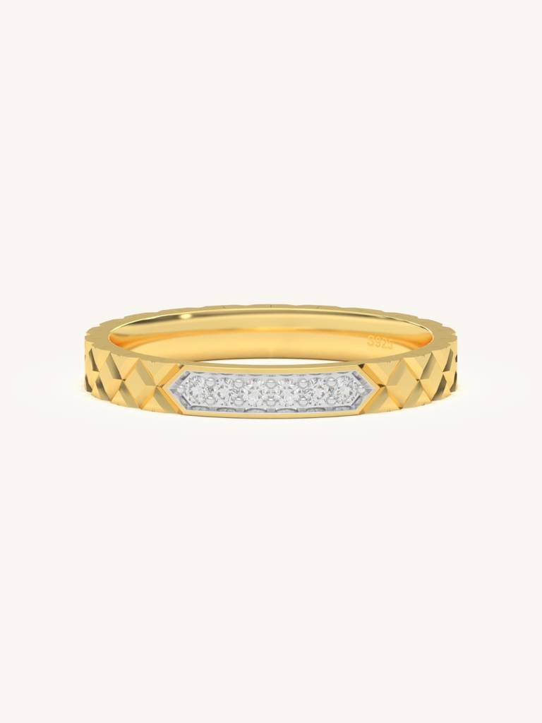 Textured Shine Band Ring 925 Sterling Silver 18Kt Gold Vermeil Jewellery For Women : QA109005Y12