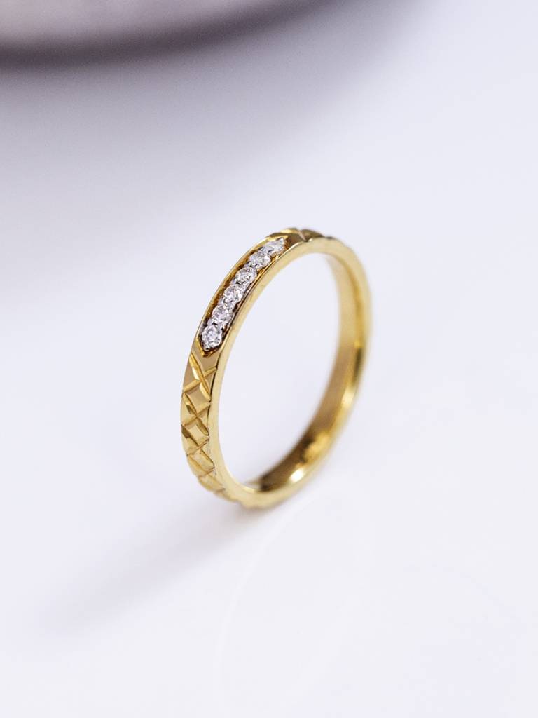 Textured Shine Band Ring 925 Sterling Silver 18Kt Gold Vermeil Jewellery For Women : QA109005Y13