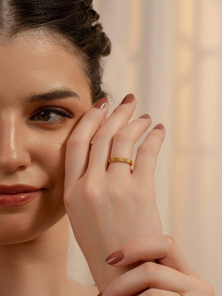 Pyramid Edge Band Ring 925 Sterling Silver 18Kt Gold Vermeil Jewellery For Women : QA109010Y12