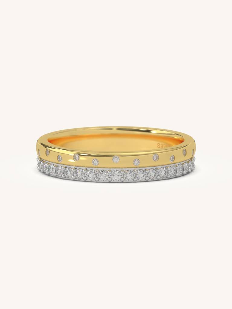 Double Layer Band Ring 925 Sterling Silver 18Kt Gold Vermeil Jewellery For Women : QA110005Y16