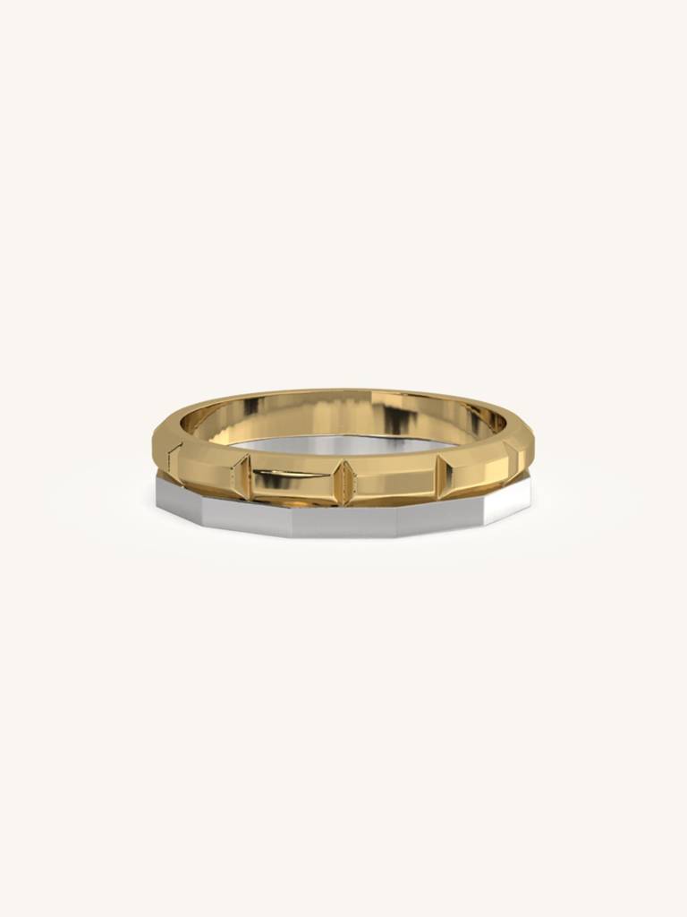 Celestial Two-Tone Band Ring 925 Sterling Silver 18Kt Gold Vermeil Jewellery For Women : QA112004Y12