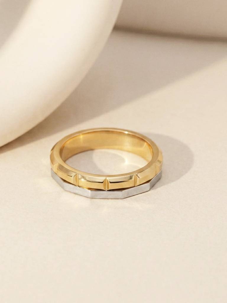 Celestial Two-Tone Band Ring 925 Sterling Silver 18Kt Gold Vermeil Jewellery For Women : QA112004Y14
