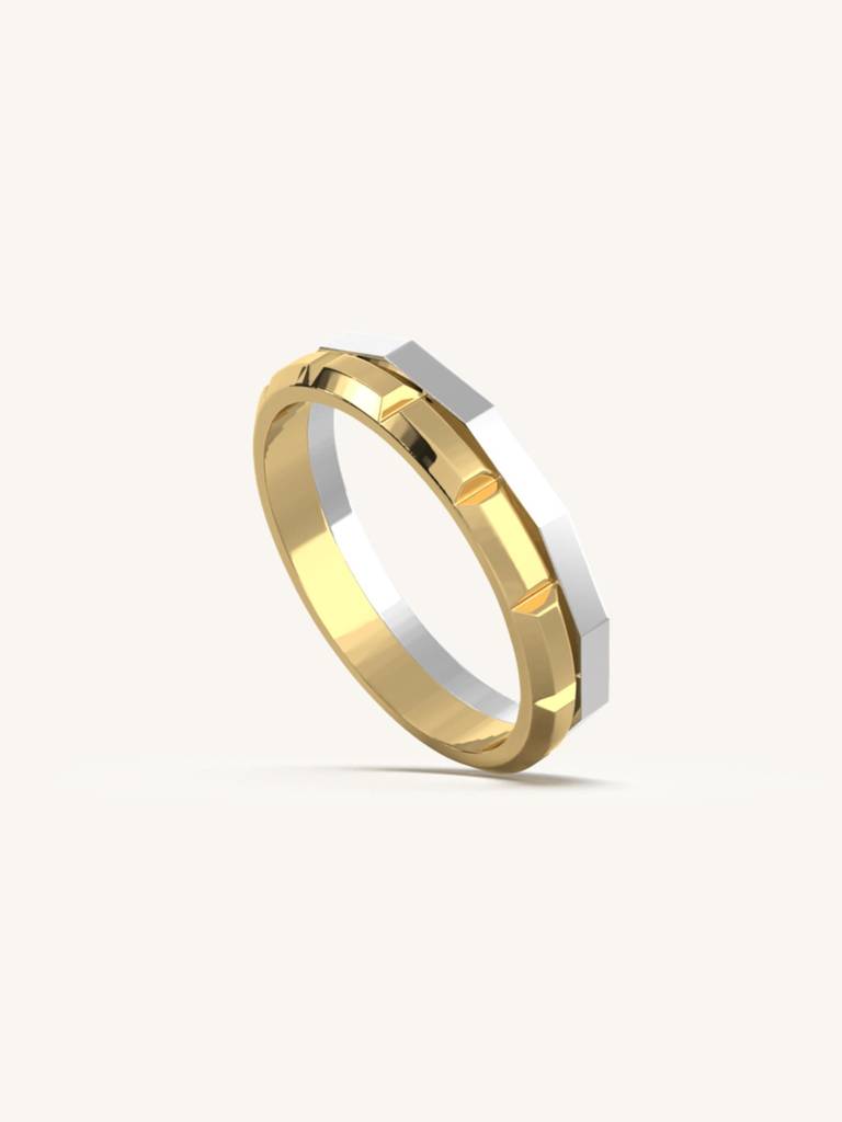 Celestial Two-Tone Band Ring 925 Sterling Silver 18Kt Gold Vermeil Jewellery For Women : QA112004Y14