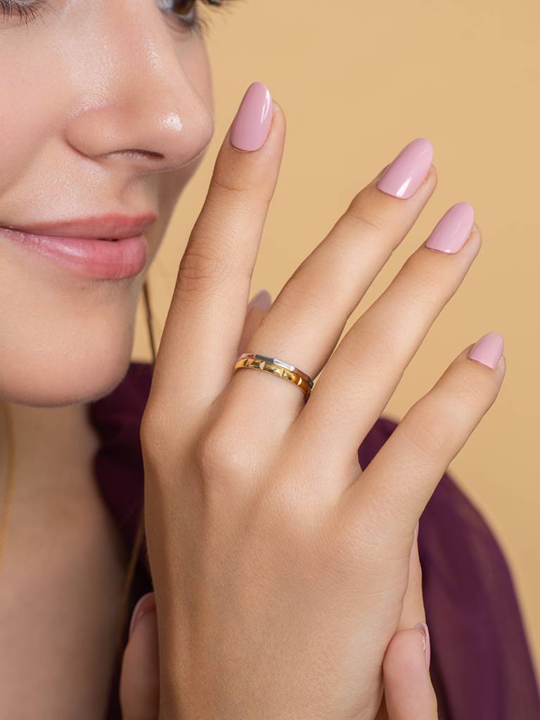 Celestial Two-Tone Band Ring 925 Sterling Silver 18Kt Gold Vermeil Jewellery For Women : QA112004Y16