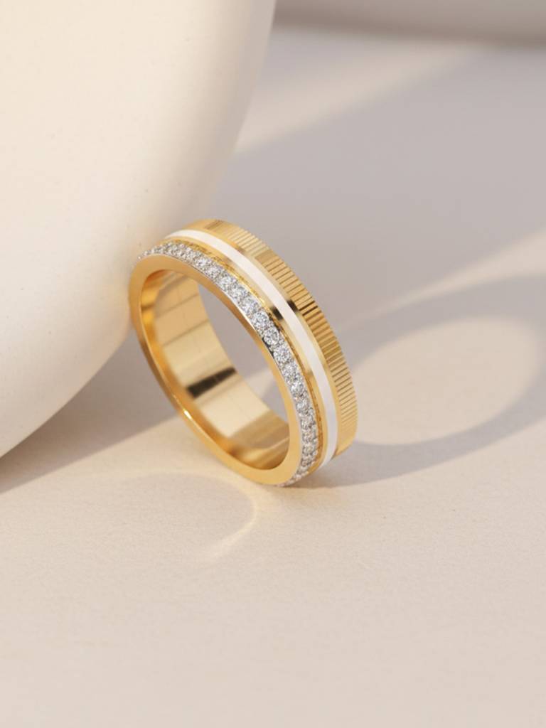 Eternz Certified Jewellery - Shayn Enamel Spark Band Ring 925 Sterling Silver 18Kt Gold Vermeil Jewellery For Women