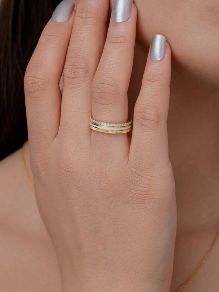Enamel Spark Band Ring 925 Sterling Silver 18Kt Gold Vermeil Jewellery For Women : QA112009Y12