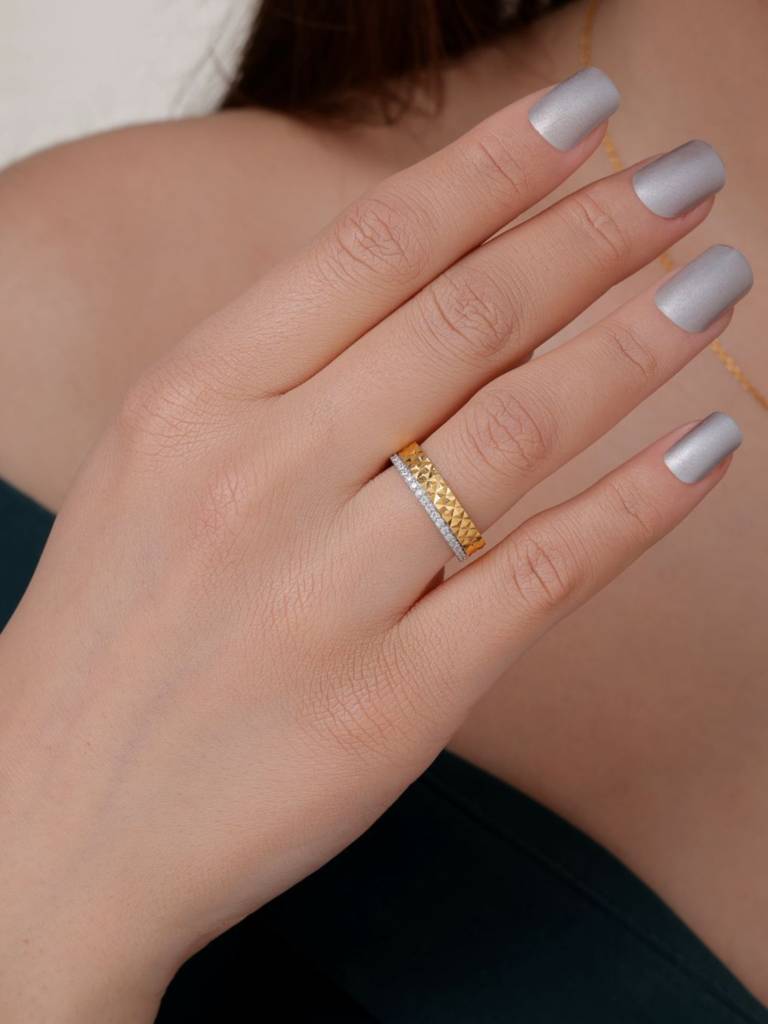 Pyramid Edge Band Ring 925 Sterling Silver 18Kt Gold Vermeil Jewellery For Women : QA112013Y14