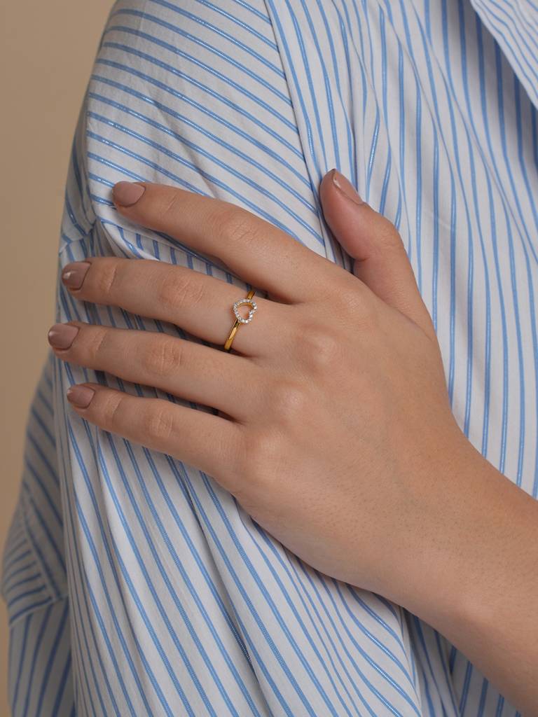 Open Heart Band Ring 925 Sterling Silver 18Kt Gold Vermeil Jewellery For Women : QA113003Y13