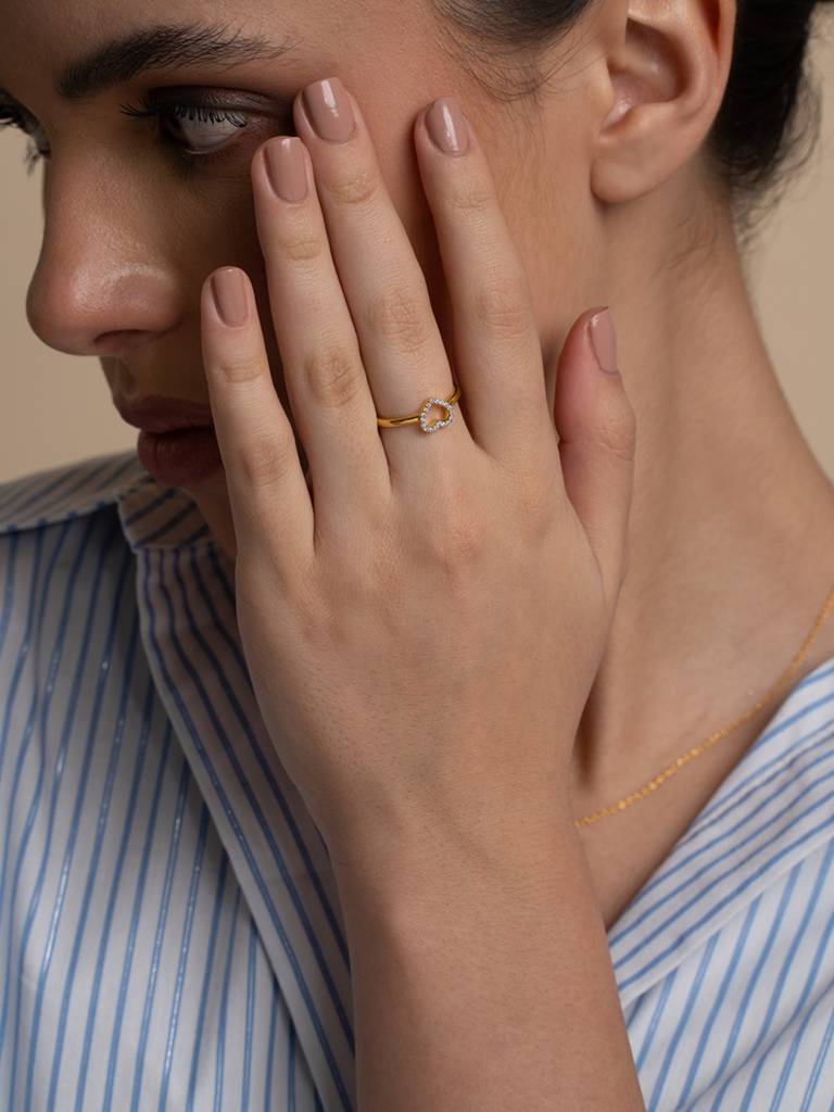 Open Heart Band Ring 925 Sterling Silver 18Kt Gold Vermeil Jewellery For Women : QA113003Y16