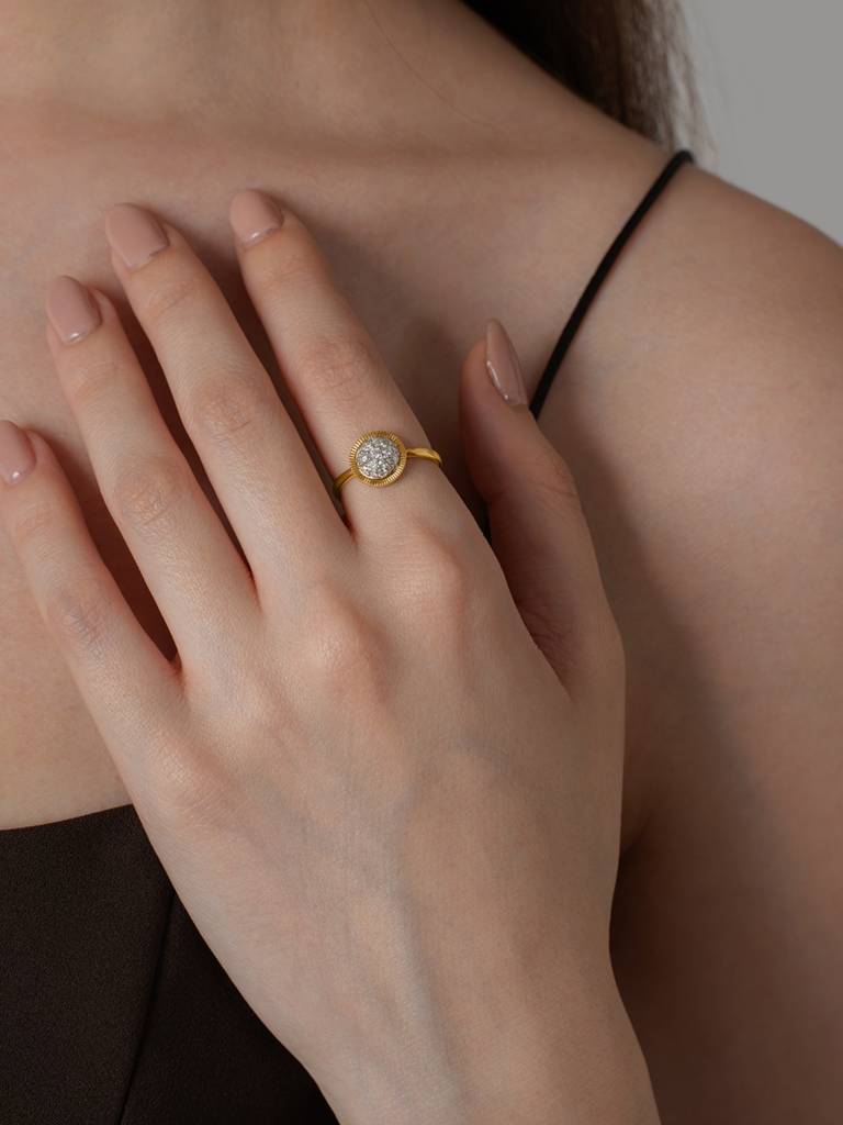 Textured Floral Band Ring 925 Sterling Silver 18Kt Gold Vermeil Jewellery For Women : QA114005Y15