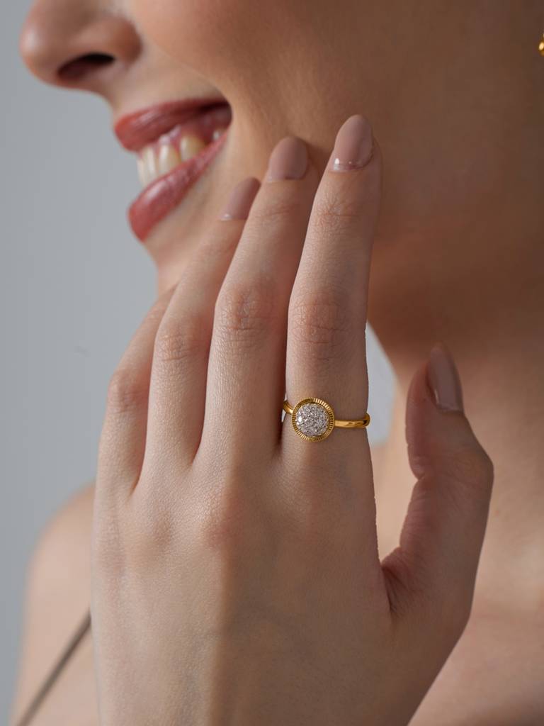 Textured Floral Band Ring 925 Sterling Silver 18Kt Gold Vermeil Jewellery For Women : QA114005Y16
