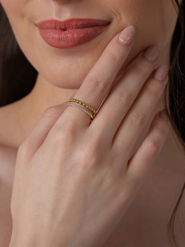 Dual Bead Band Ring 925 Sterling Silver 18Kt Gold Vermeil Jewellery For Women : QA114006Y12