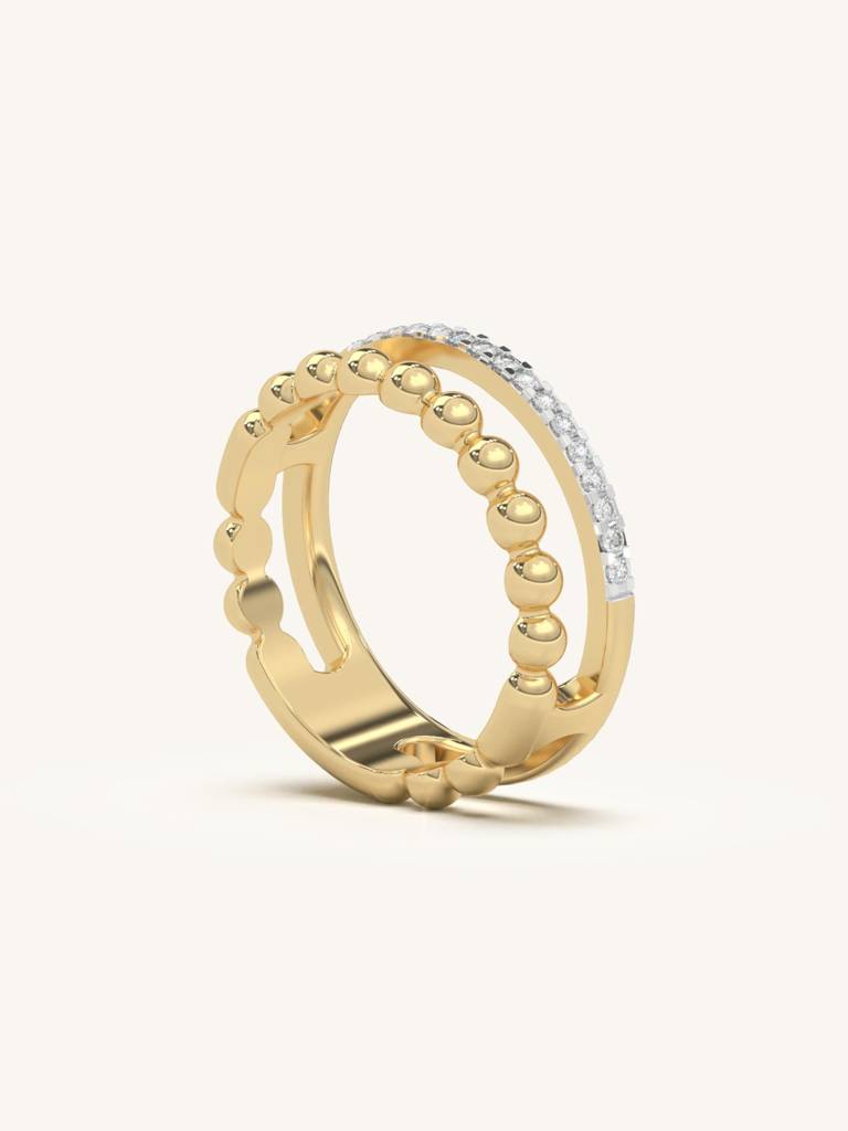 Dual Bead Band Ring 925 Sterling Silver 18Kt Gold Vermeil Jewellery For Women : QA114006Y12