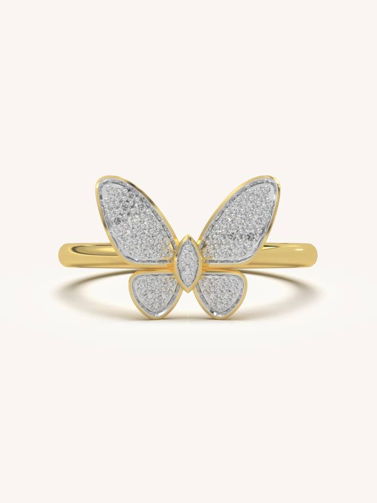 Classic Butterfly Band Ring 925 Sterling Silver 18Kt Gold Vermeil Jewellery For Women : QA115006Y14