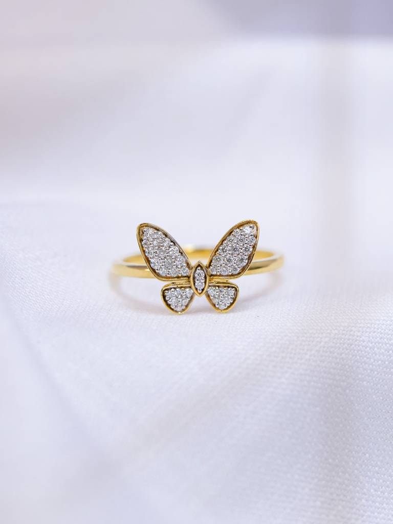 Classic Butterfly Band Ring 925 Sterling Silver 18Kt Gold Vermeil Jewellery For Women : QA115006Y15