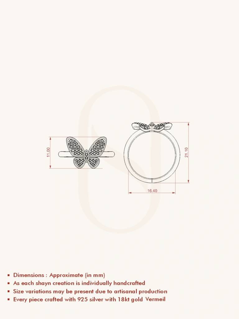 Classic Butterfly Band Ring 925 Sterling Silver 18Kt Gold Vermeil Jewellery For Women : QA115006Y16