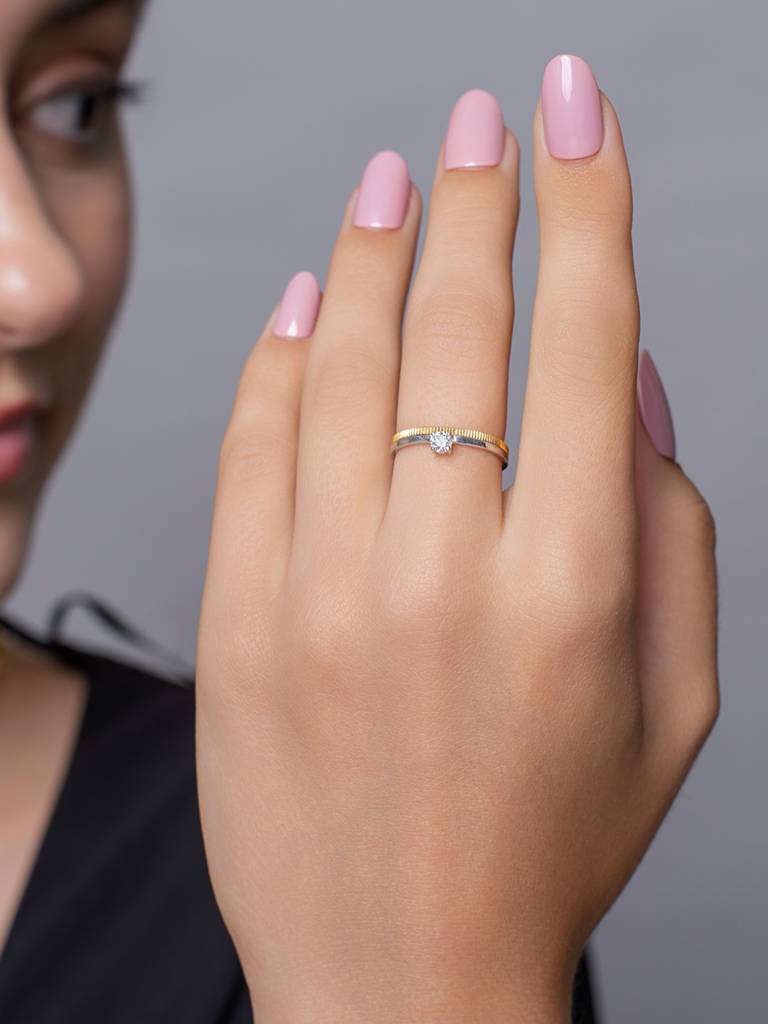 Round Brilliant Band Ring 925 Sterling Silver 18Kt Gold Vermeil Jewellery For Women : QA117003Y12