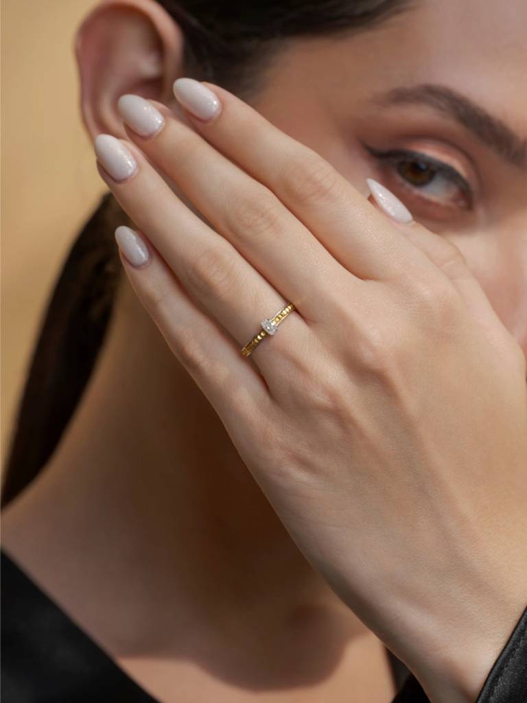 Boxy Center Oval Band Ring 925 Sterling Silver 18Kt Gold Vermeil Jewellery For Women : QA117004Y12