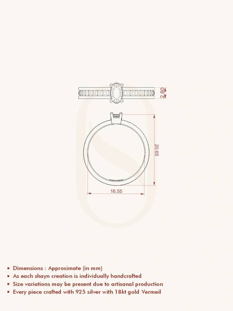 Boxy Center Oval Band Ring 925 Sterling Silver 18Kt Gold Vermeil Jewellery For Women : QA117004Y12