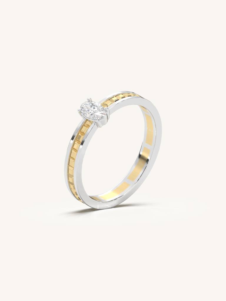 Boxy Center Oval Band Ring 925 Sterling Silver 18Kt Gold Vermeil Jewellery For Women : QA117004Y13