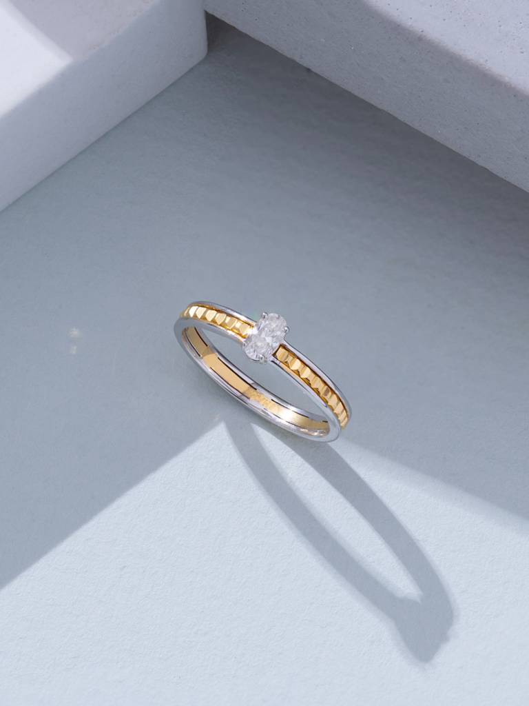 Boxy Center Oval Band Ring 925 Sterling Silver 18Kt Gold Vermeil Jewellery For Women : QA117004Y14