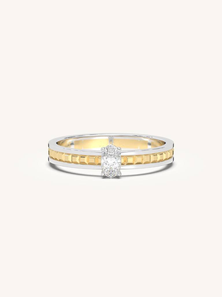 Boxy Center Oval Band Ring 925 Sterling Silver 18Kt Gold Vermeil Jewellery For Women : QA117004Y14