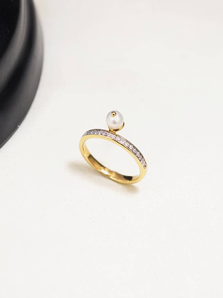 Diamond Pearl Band Ring 925 Sterling Silver 18Kt Gold Vermeil Jewellery For Women : QA118004Y13