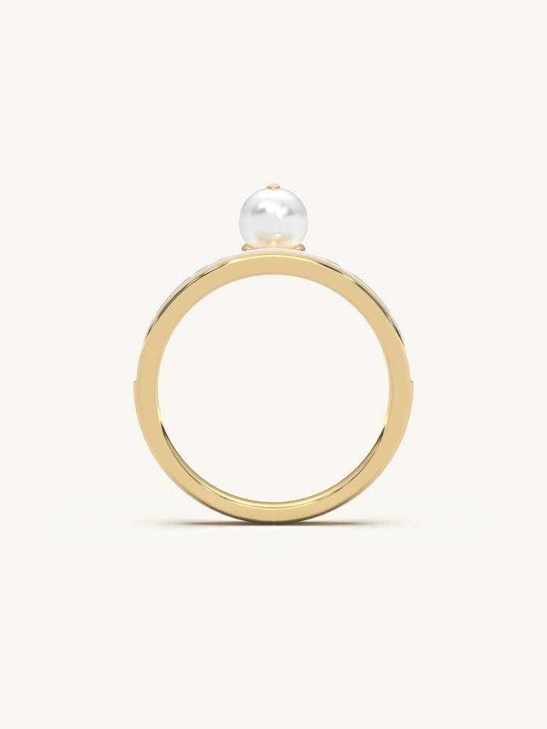 Diamond Pearl Band Ring 925 Sterling Silver 18Kt Gold Vermeil Jewellery For Women : QA118004Y13