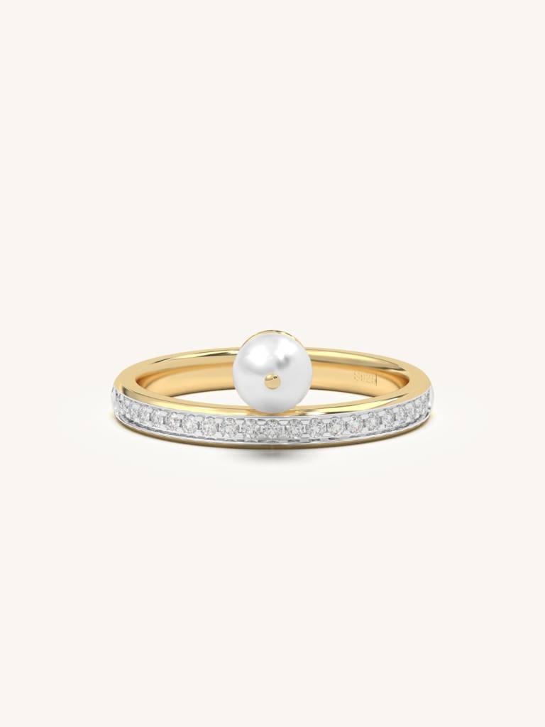 Diamond Pearl Band Ring 925 Sterling Silver 18Kt Gold Vermeil Jewellery For Women : QA118004Y16